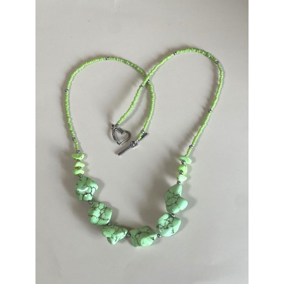 Hand Crafted Artisan Natural Gespeite Stone Nugget Beaded Necklace 22" - Picture 2 of 7